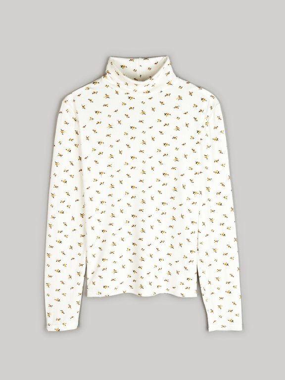 Ribbed roll neck with floral print