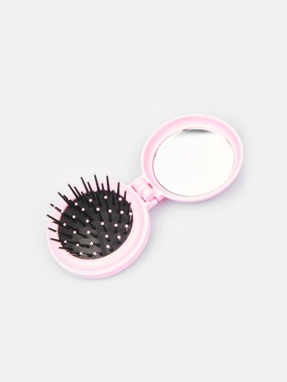 Pocket mirror with hairbrush