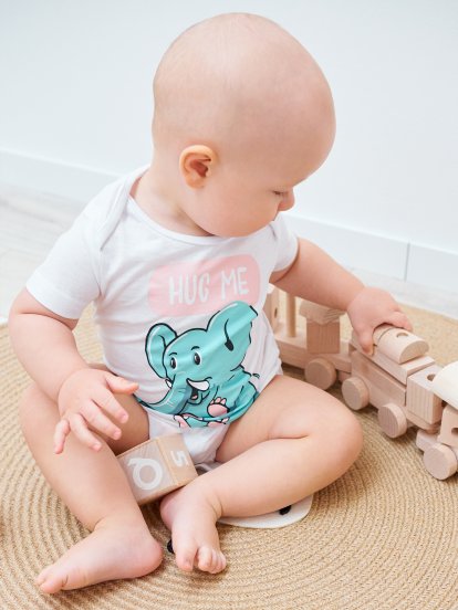 Bavlnené body pre bábätká s potlačou sloníka