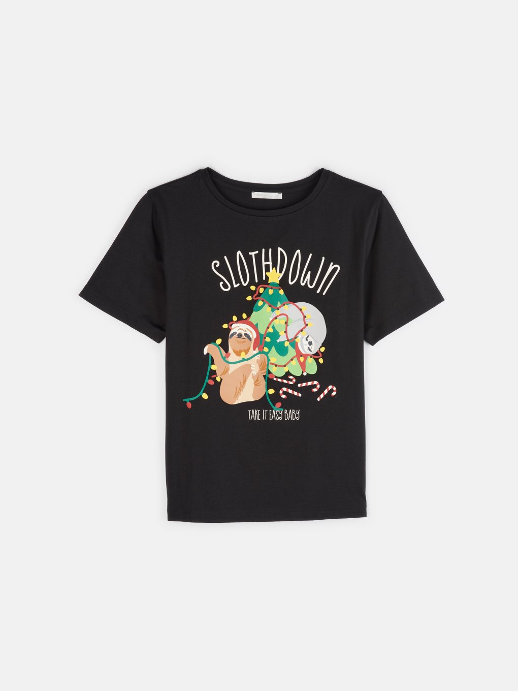 Bavlněné tričko s krátkým rukávem, kulatým výstřihem a vánočním motivem dámské