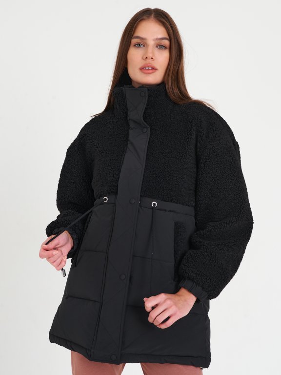 Kombinovaný dámsky kabát z umelej kožušiny