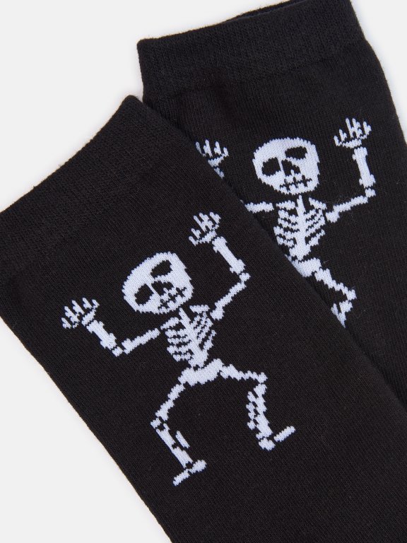 Crew socks with skeleton design