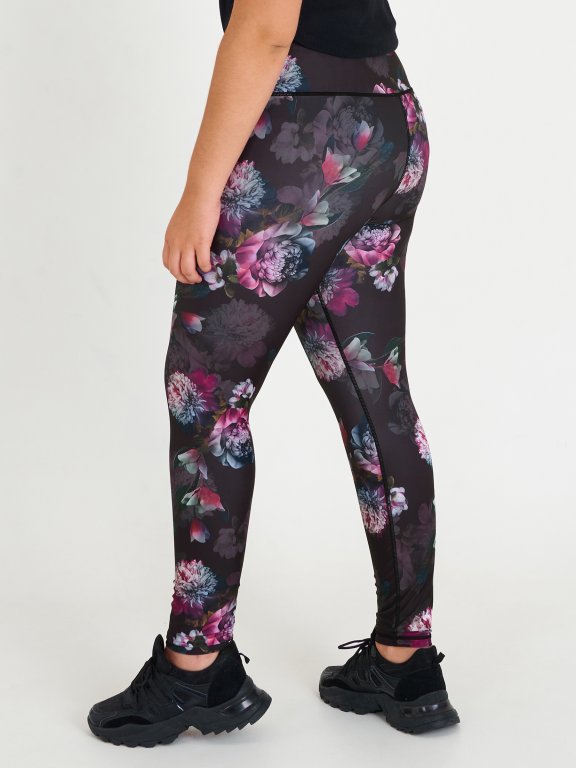 Sportowe legginsy damskie plus size z kwiatowym nadrukiem