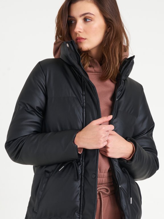 Faux leather padded winter parka