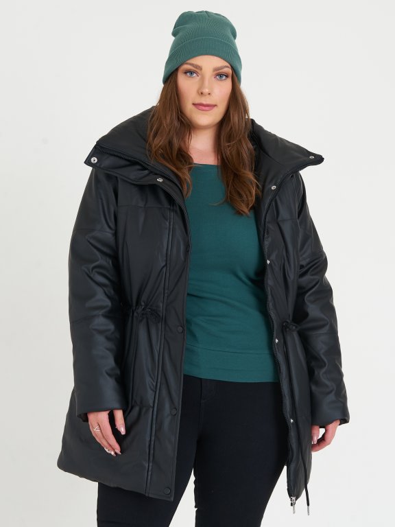 Plus size faux leather padded winter parka