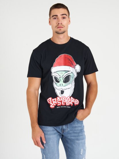 Świąteczna koszulka z graficznym nadrukiem dla mężczyzn