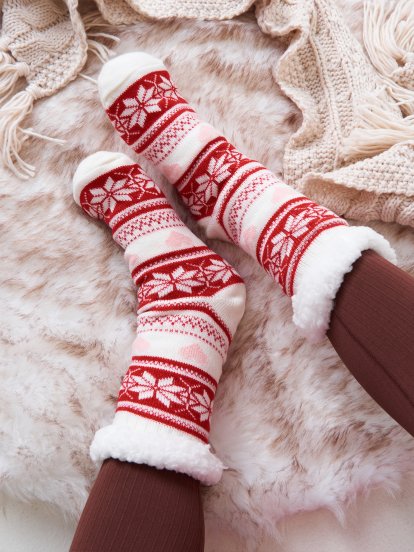 Vánoční zateplené protiskluzové ponožky