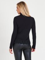 Viscose roll neck top with lace
