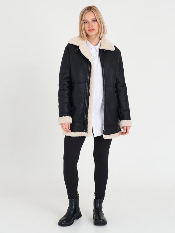 Faux fur lined oversized coat