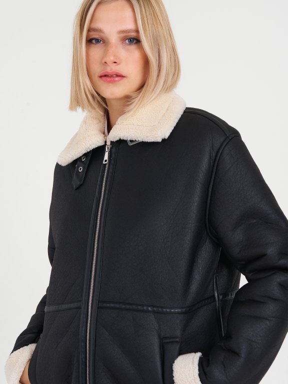Faux fur lined oversized coat