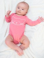 Cotton long sleeve bodysuit with kitty print