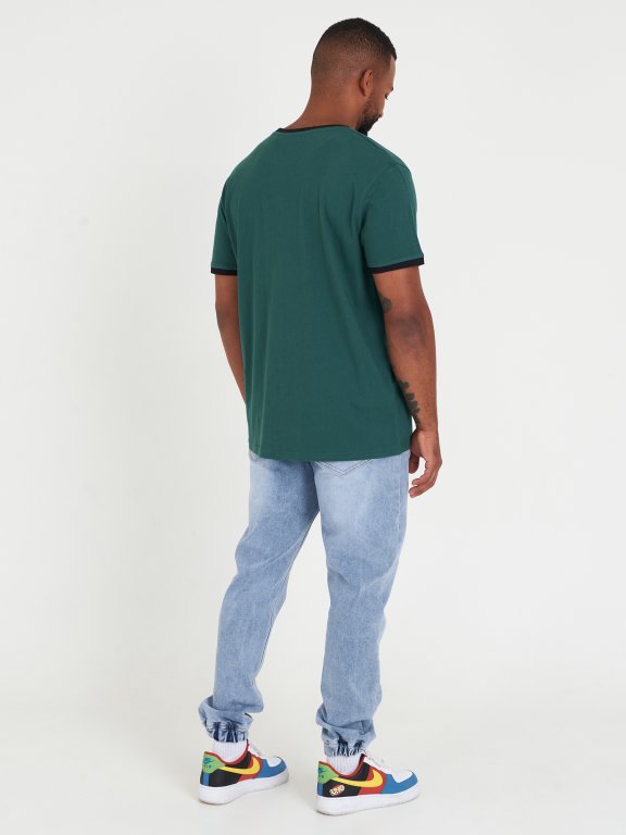 Bawełniana koszulka męska z kontrastową lamówką