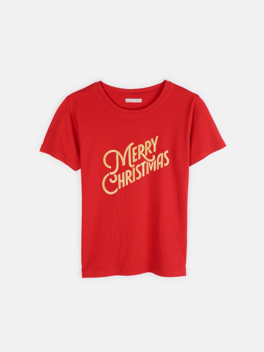 Bavlnené tričko s krátkym rukávom, okrúhlym výstrihom a vianočným motívom dámske