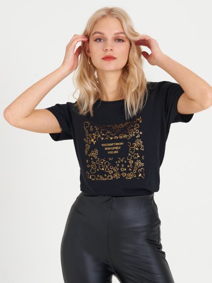 Cotton t-shirt with gold print