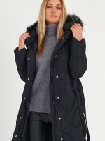 Długa pikowana kurtka zimowa damska z paskiem