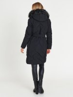 Dlhá prešívaná zimná bunda s opaskom dámska