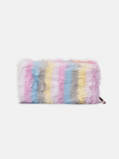 Kolorowy portfel ze sztucznego futra