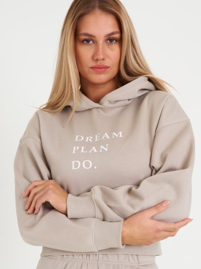 Slogan print cropped hoodie