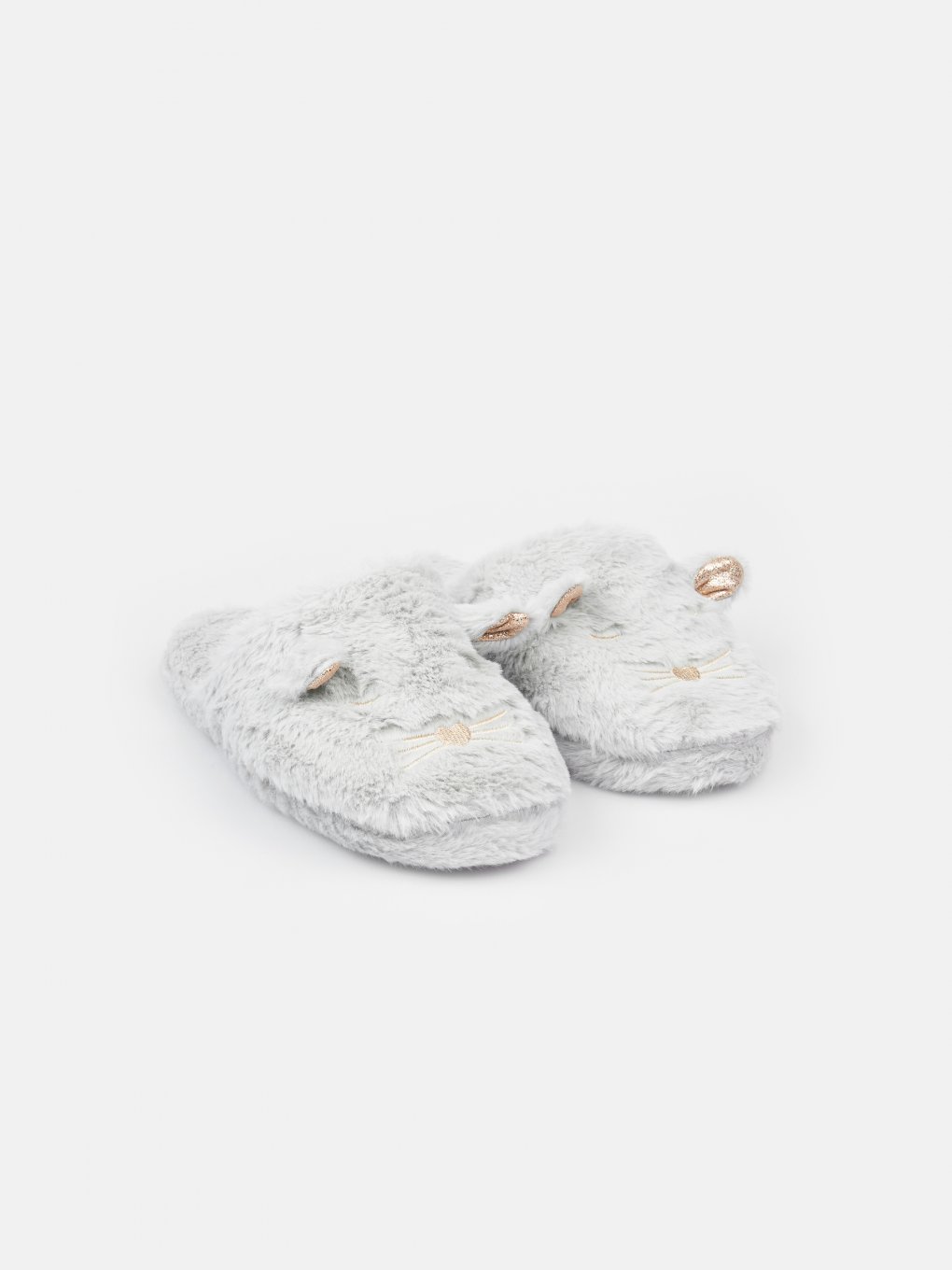 Faux-fur slippers with ears