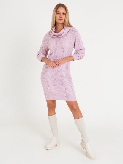 Cable-knit dress with roll neck