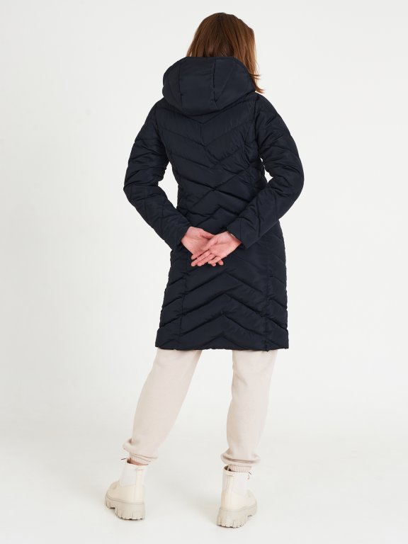 Wąska pikowana watowana kurtka zimowa z kapturem