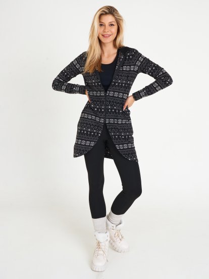 Longline patterned zip-up hoodie