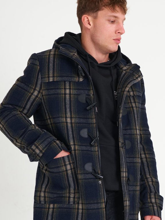 Padded hooded plaid coat
