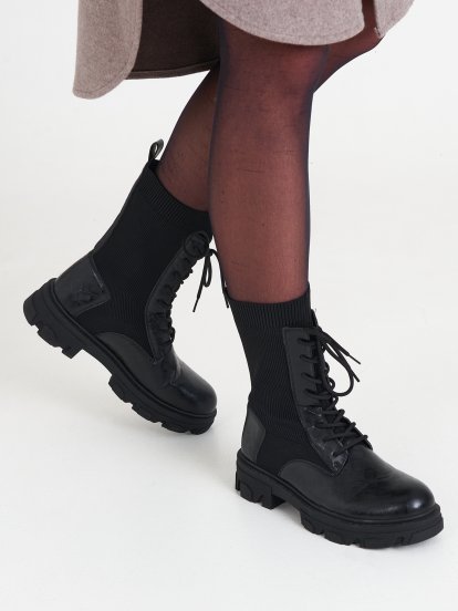 Combined lace up combat boots