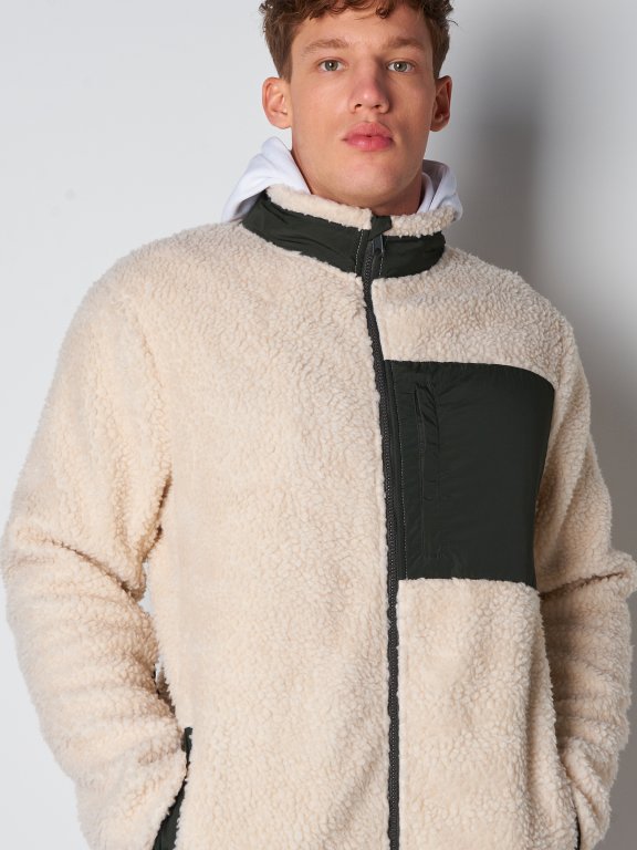 Pánska bunda z imitácie ovčej kožušiny na zips