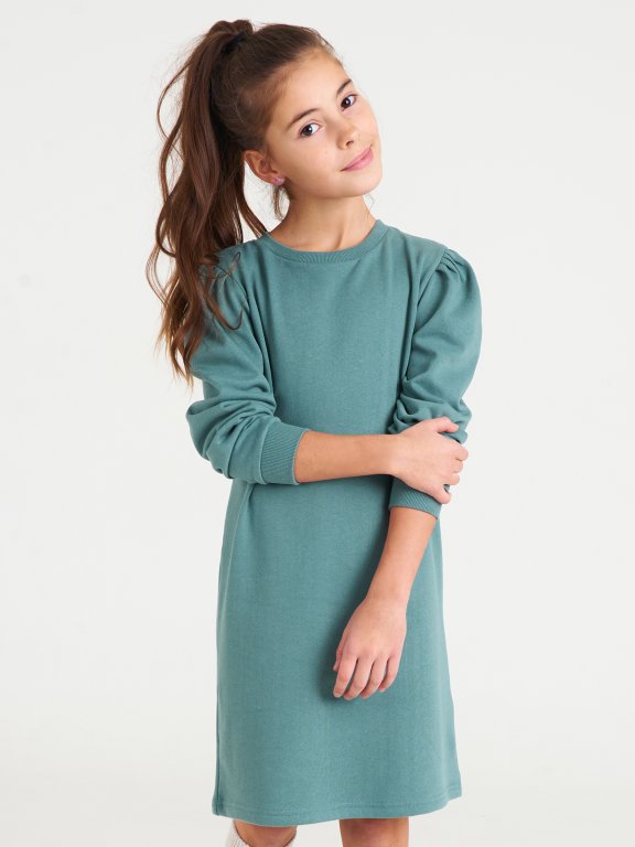 Dívčí jednobarevné mikinové šaty s dlouhým rukávem