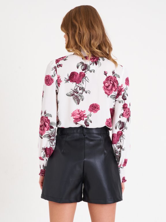 Floral print high collar blouse top