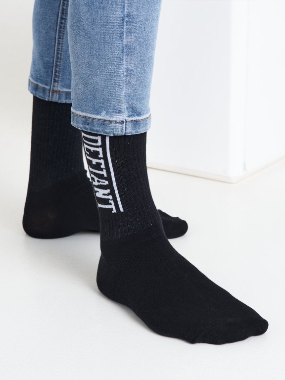 Vysoké ponožky s nápisem