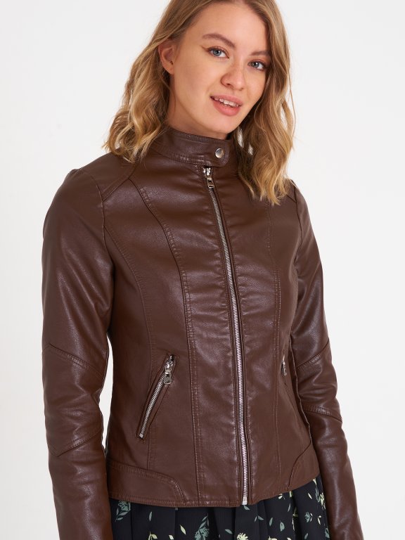 Basic faux leather biker jacket