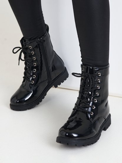 Patent finish ankle boots