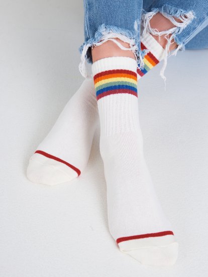 Balení 2 párů vysokých proužkovaných ponožek