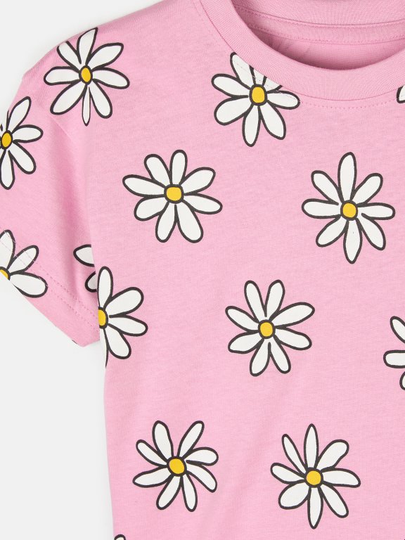 Bavlněné oversize tričko s květinovým potiskem dívčí