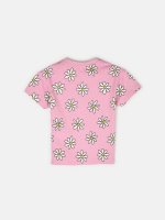 Bavlněné oversize tričko s květinovým potiskem dívčí