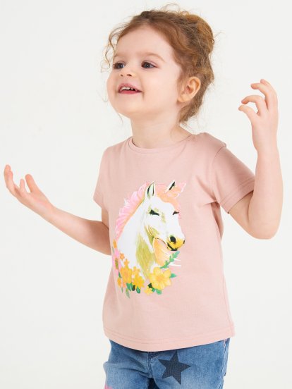 Cotton t-shirt with unicorn print