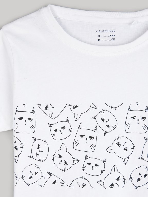Cotton t-shirt with cat print