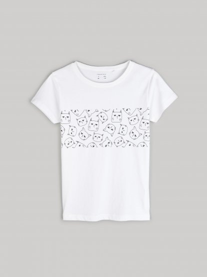 Cotton t-shirt with cat print