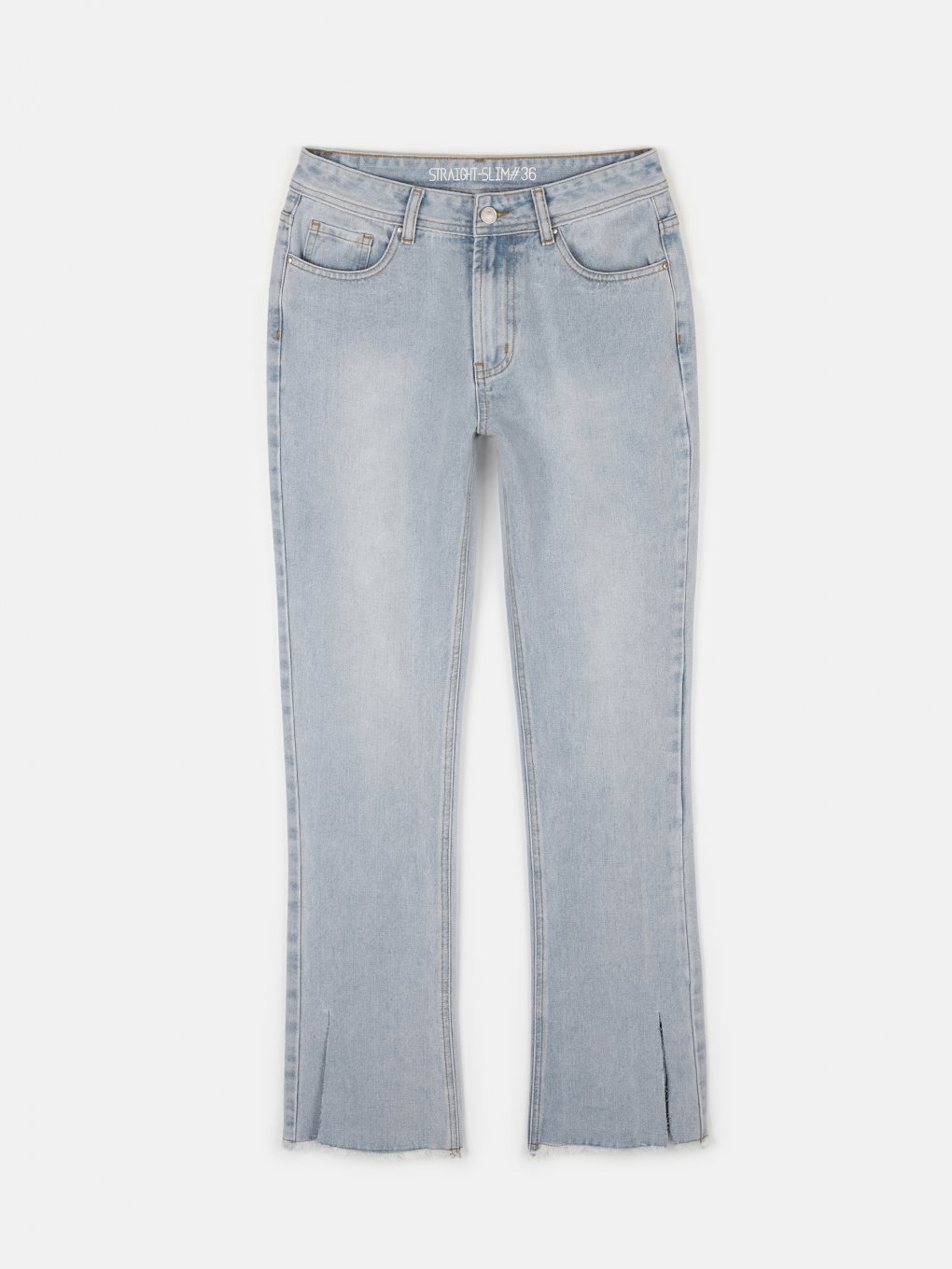 Damskie proste jeansy slim z rozcięciami