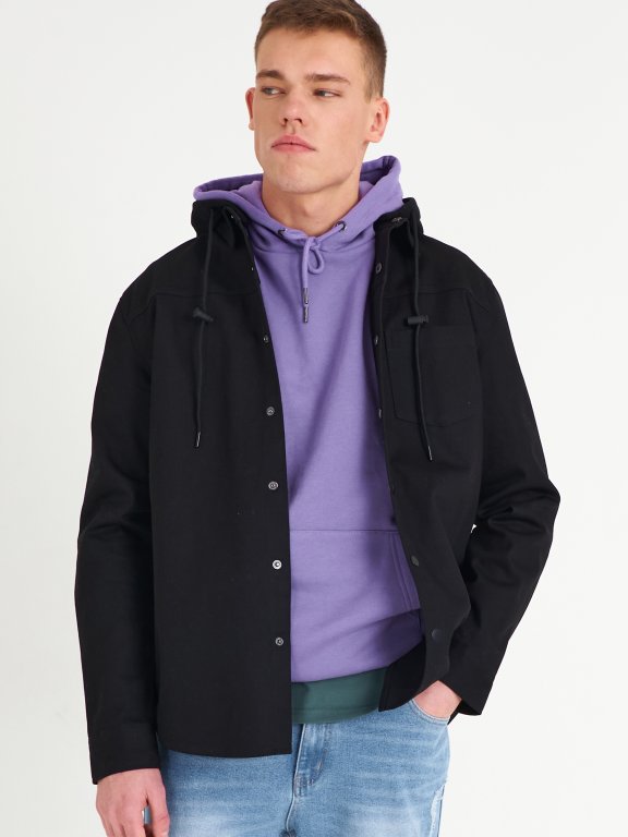 Cotton overshirt with removable hood