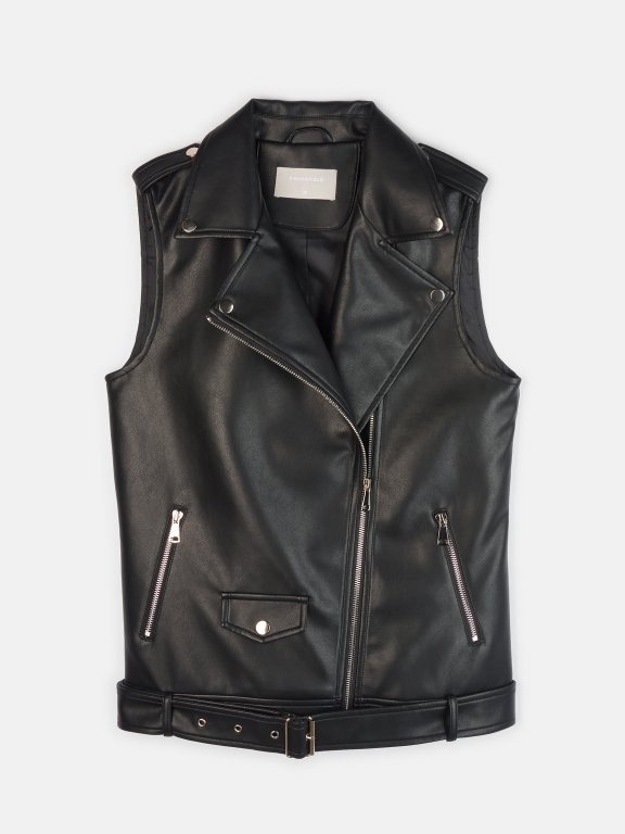 Faux leather biker vest