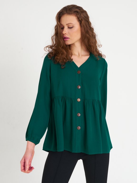 Button down blouse with ruffle
