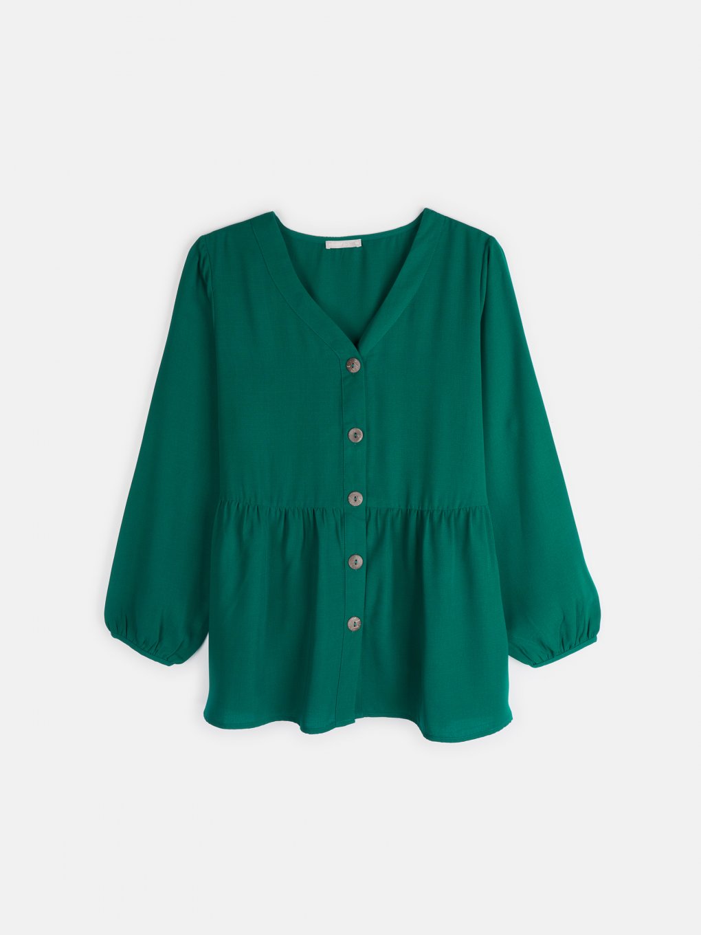 Plus size button down blouse with ruffle
