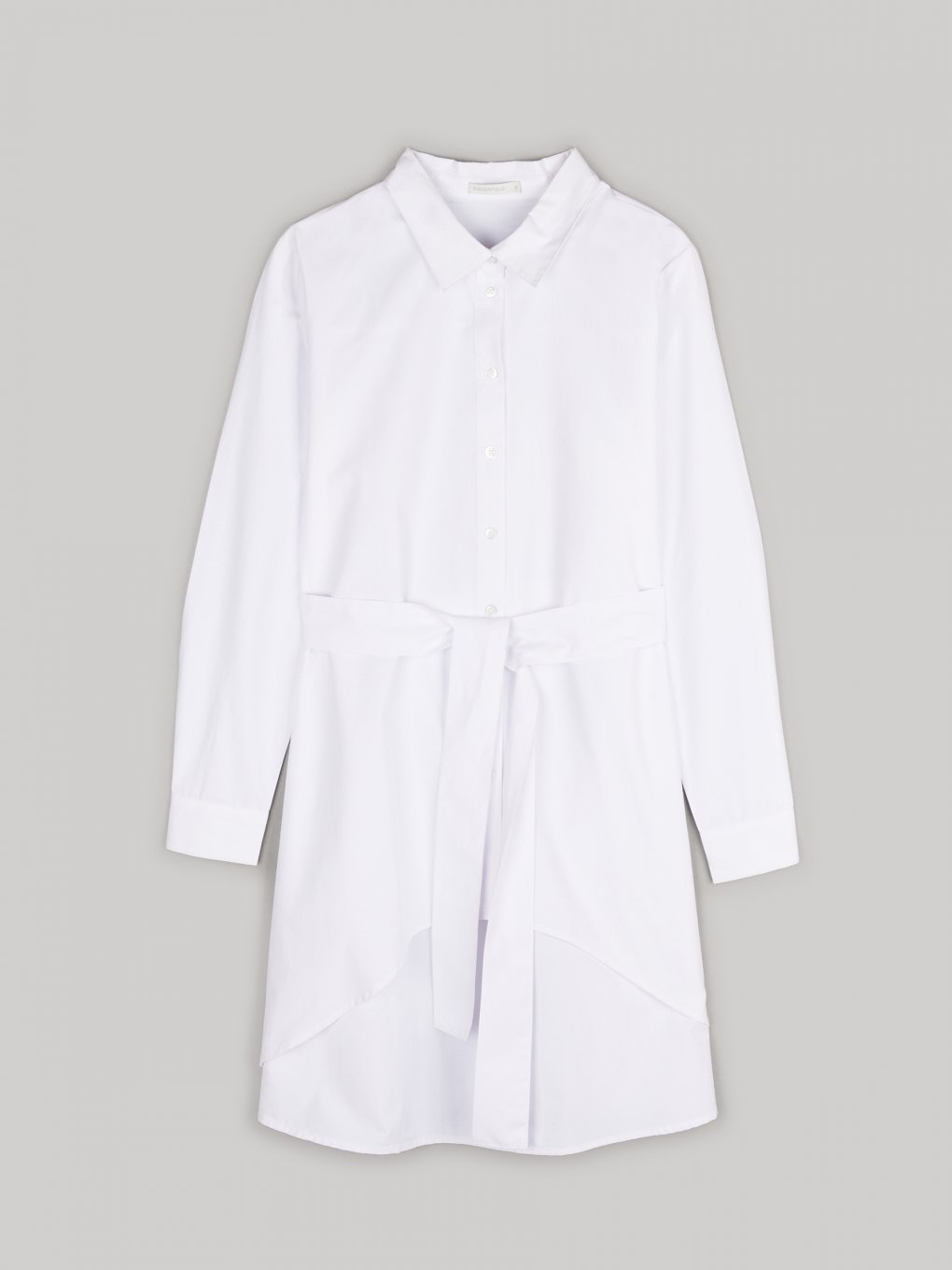 Cotton blend long sleeve peplum blouse with belt