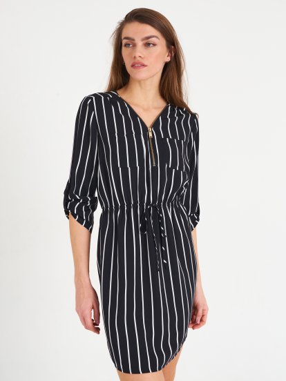 Stripe dress with decorative zipper