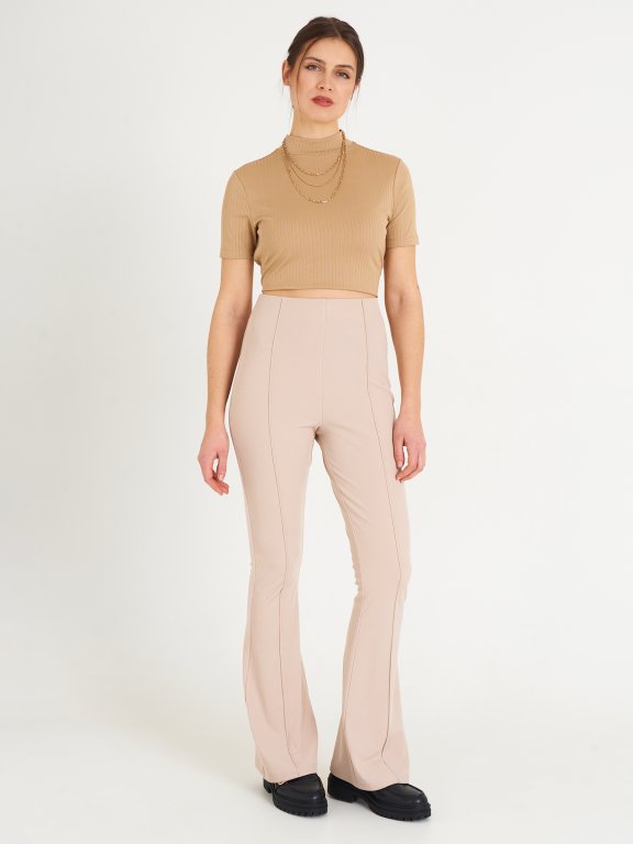 Flared ribbed pants with elastic waistband