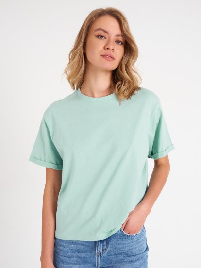Bawełniany t-shirt basic z krótkim rękawem dla kobiet