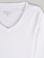 T-shirt basic z bawełny z dekoltem w szpic